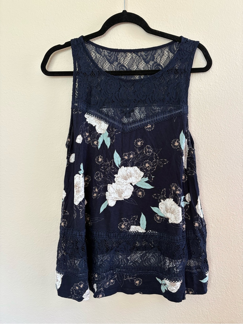 torrid Navy Floral Lace Tank with White & Mint Accents